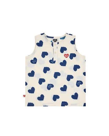 [SET] Blue Heart Pattern Polysucker Sleeveless Crop