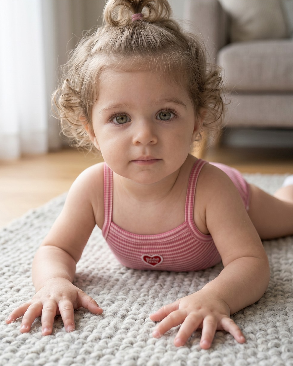 BABY GIRL Pink BB Heart Stripe Sleeveless Bodysuit