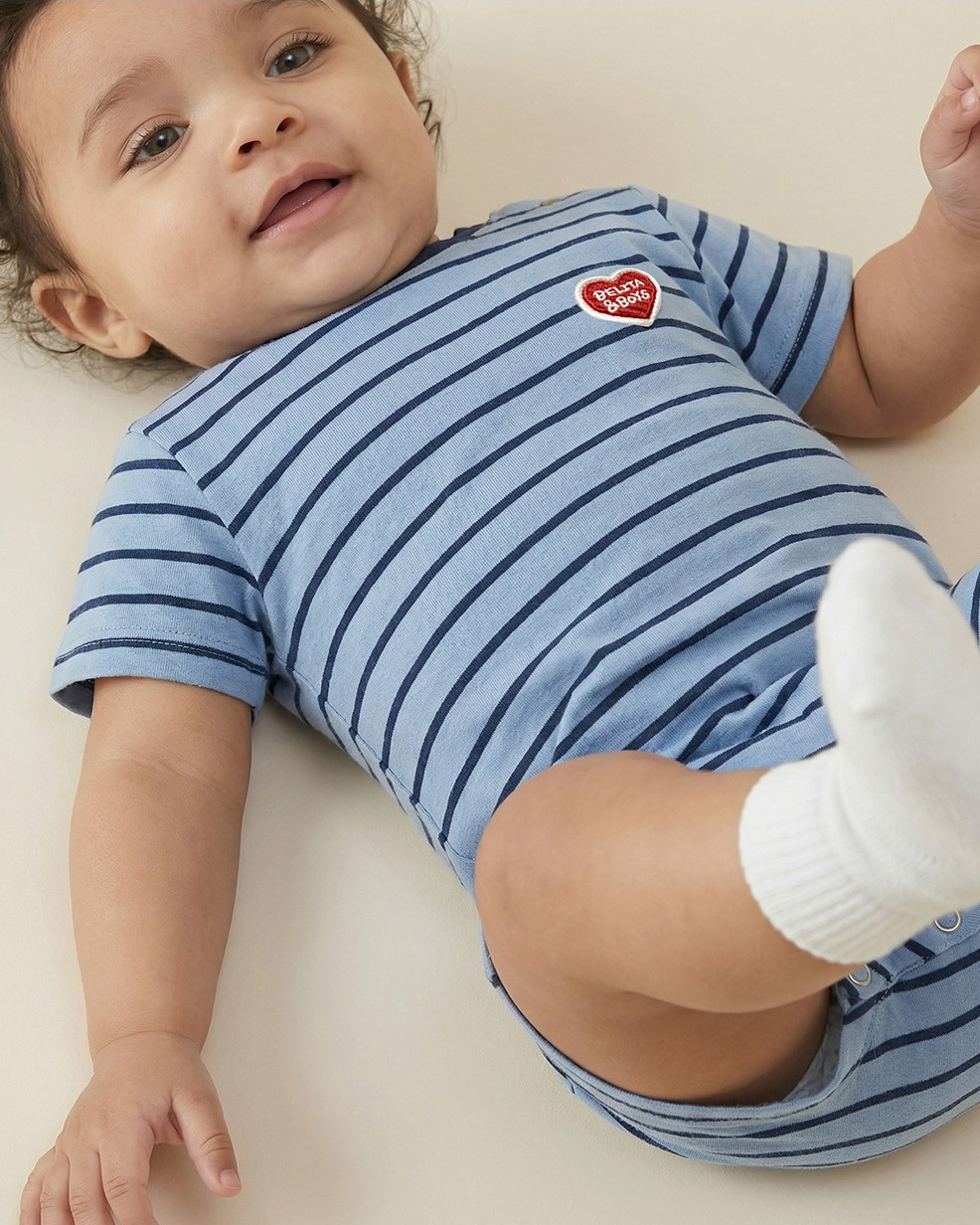 BABY Navy BB Heart Stripe Short Jumpsuit
