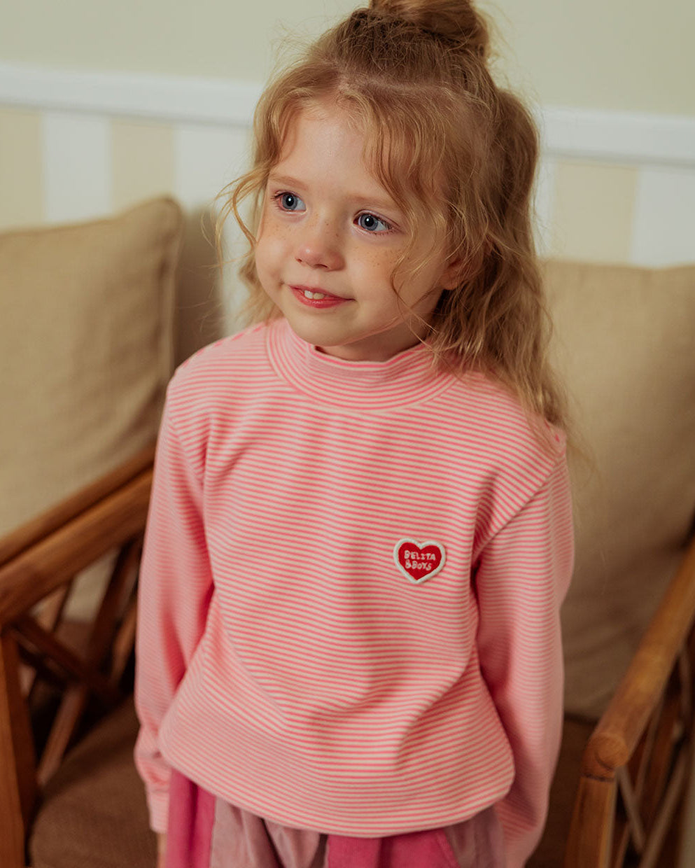 Pink BB Heart Stripe High Neck Long Sleeve