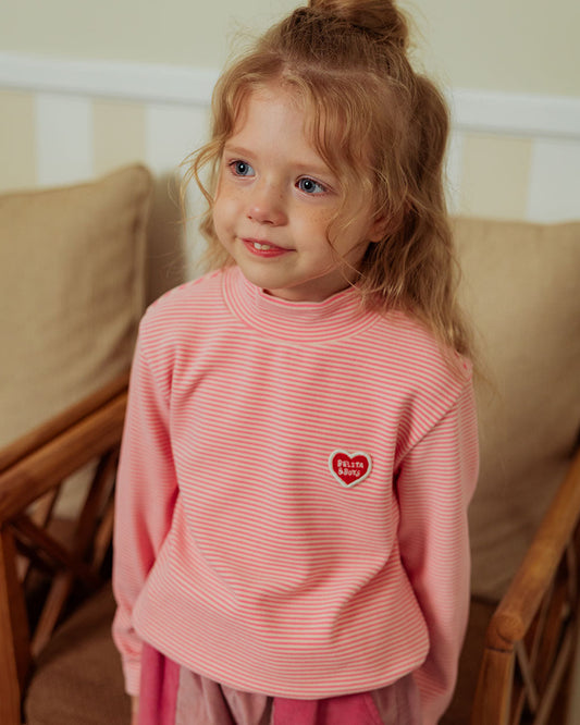 Pink BB Heart Stripe High Neck Long Sleeve