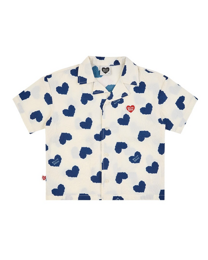 [SET] Blue Heart Pattern Polysucker Shirt & Shorts