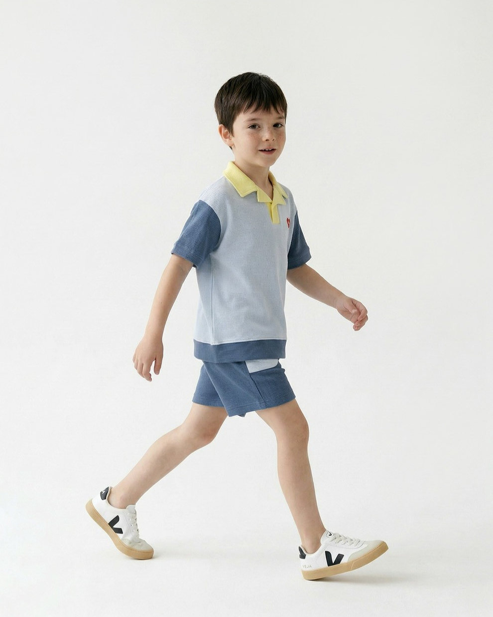 Blue BB Heart Pocket Color Block Waffle Shorts