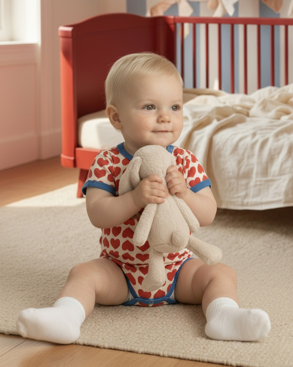 BABY Red BB Heart Pattern Short Bodysuit