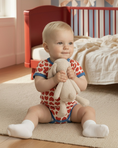 BABY Red BB Heart Pattern Short Bodysuit