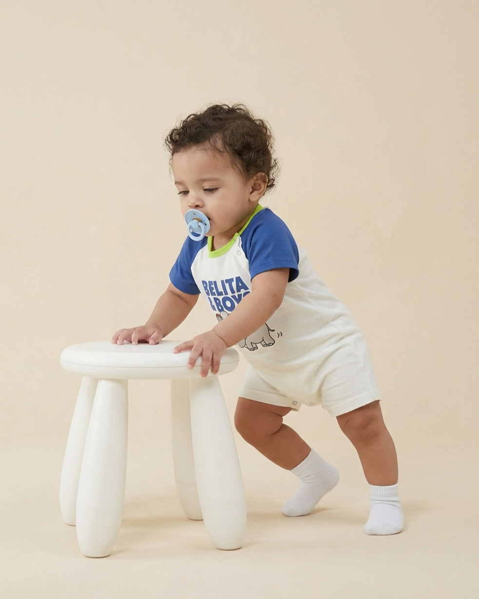 BABY Blue Elephant Color Block Short Jumpsuit
