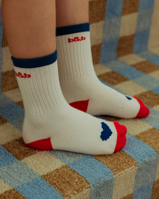 Cream BB Heart Rib Socks