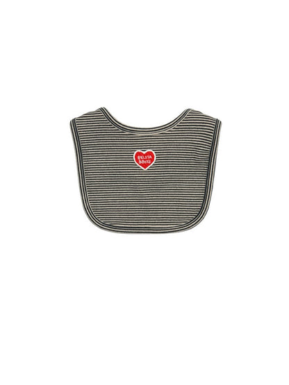 [BABY SET] Black Stripe Brushed Jumpsuit & Bib & Bonnet