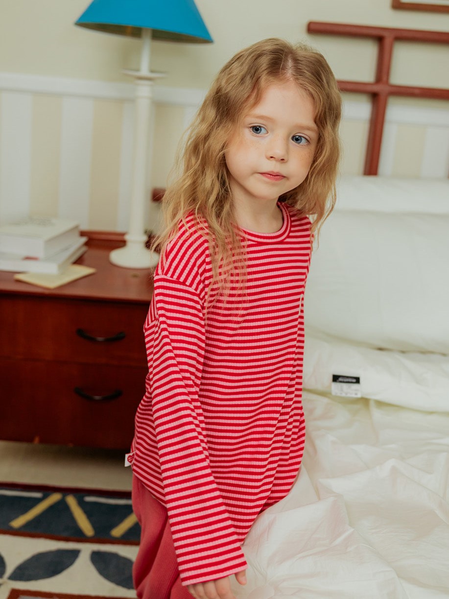 Red BB Heart Stripe Rib Long Sleeve