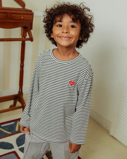 Grey BB Heart Stripe Rib Long Sleeve