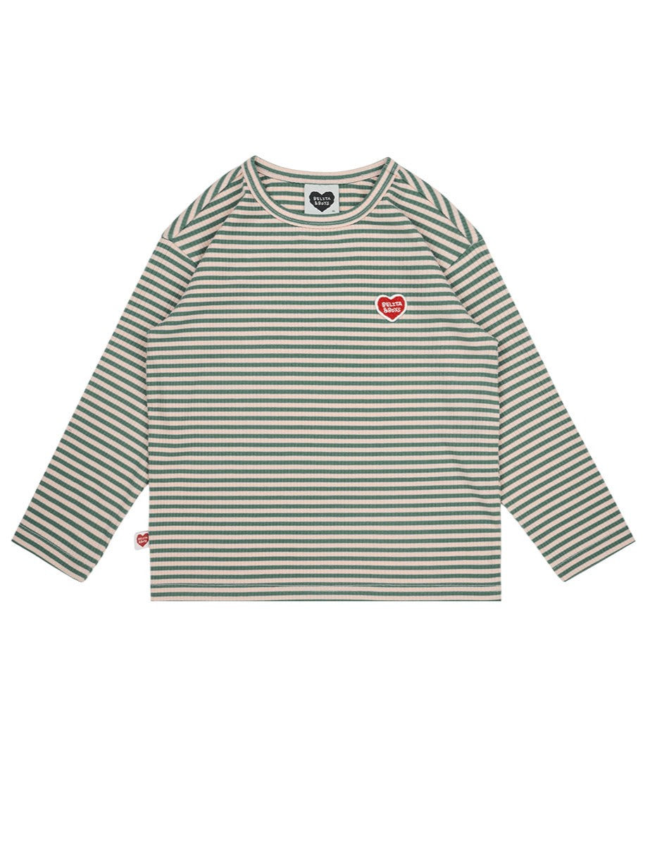 Green BB Heart Stripe Rib Long Sleeve