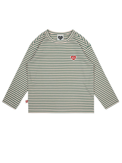 Green BB Heart Stripe Rib Long Sleeve