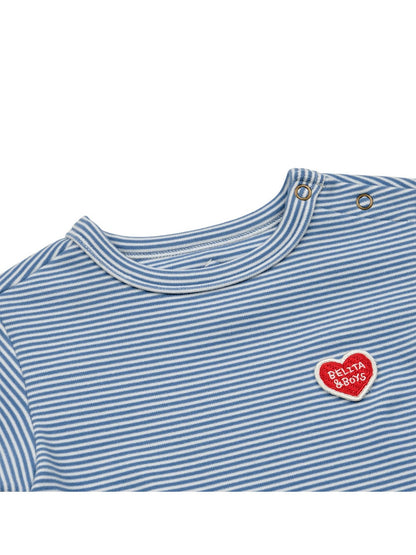 [BABY SET] Blue Stripe Brushed Jumpsuit & Bib & Bonnet