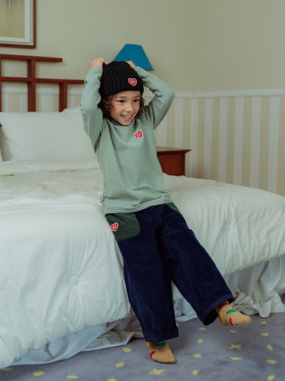 Green BB Heart Stripe High Neck Long Sleeve