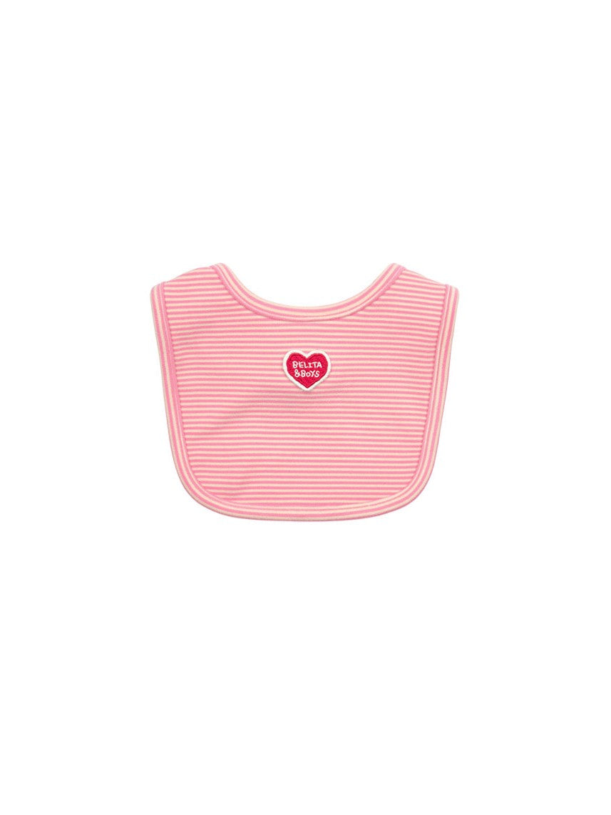 [BABY SET] Pink Stripe Brushed Jumpsuit & Bib & Bonnet