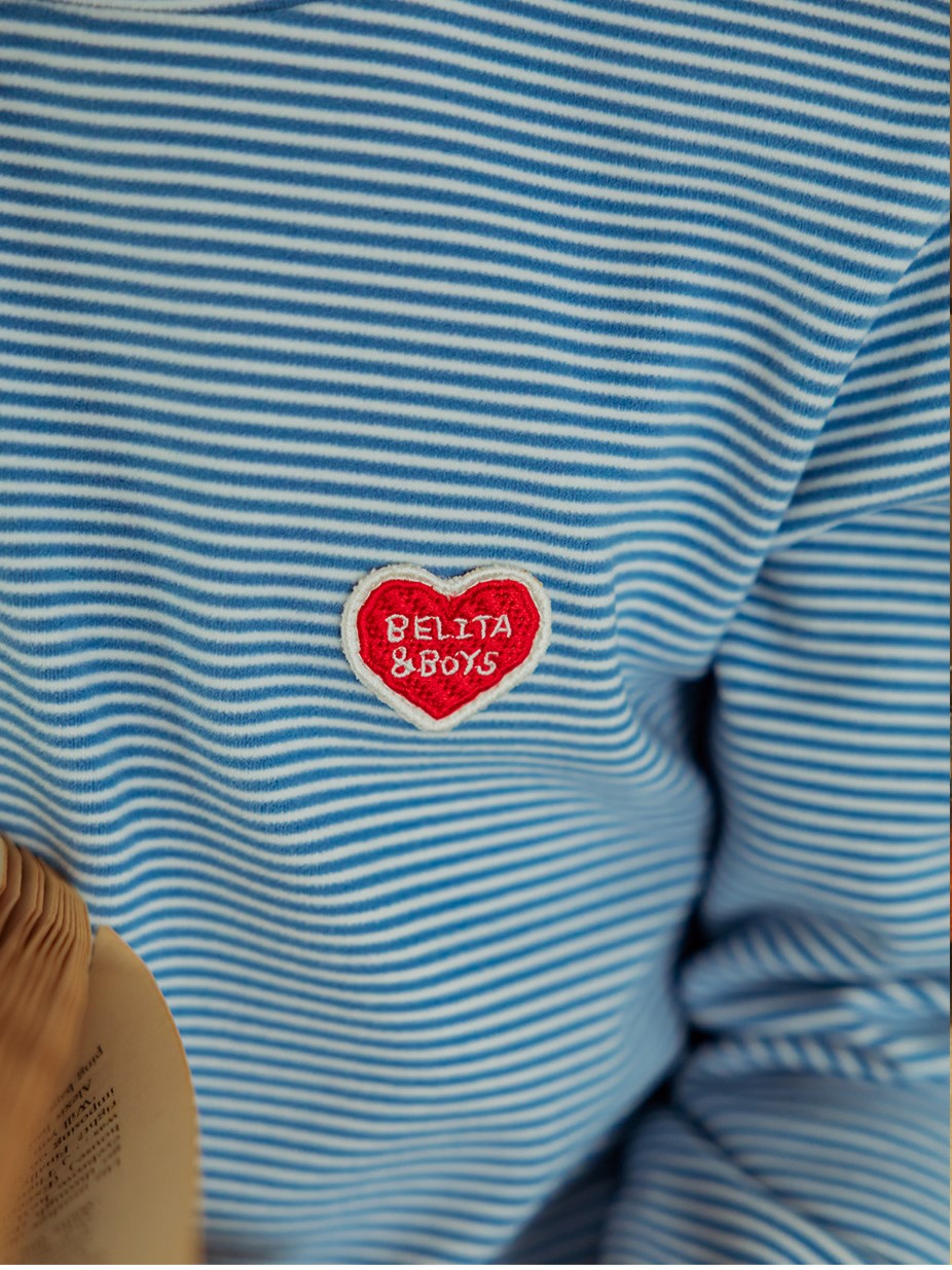 Blue BB Heart Stripe High Neck Long Sleeve