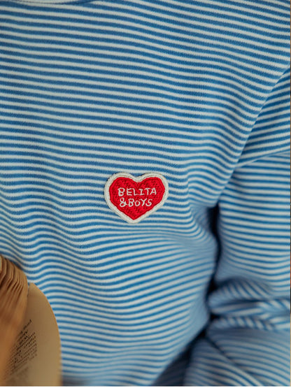 Blue BB Heart Stripe High Neck Long Sleeve