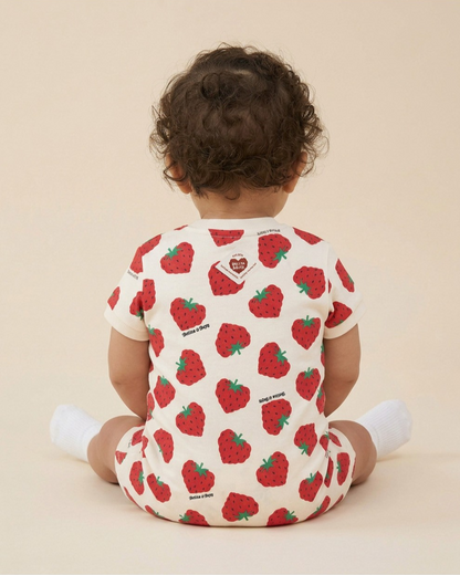 BABY Red Berry Pattern Short Jumpsuit