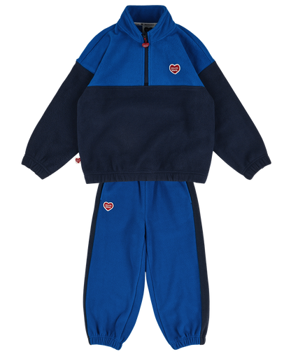 [SET] Navy BB Heart Color Block Fleece Half Zip up Jogger