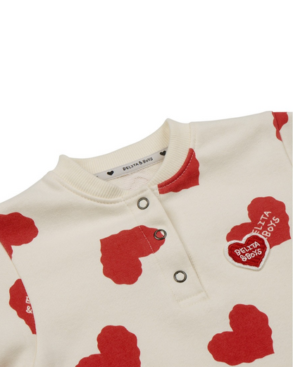 [BABY SET] Red BB Heart Pattern Jumpsuit & Bonnet