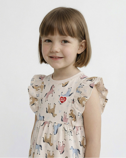 [GIRL SET] Light Pink Horse Pattern Blouse & Shorts