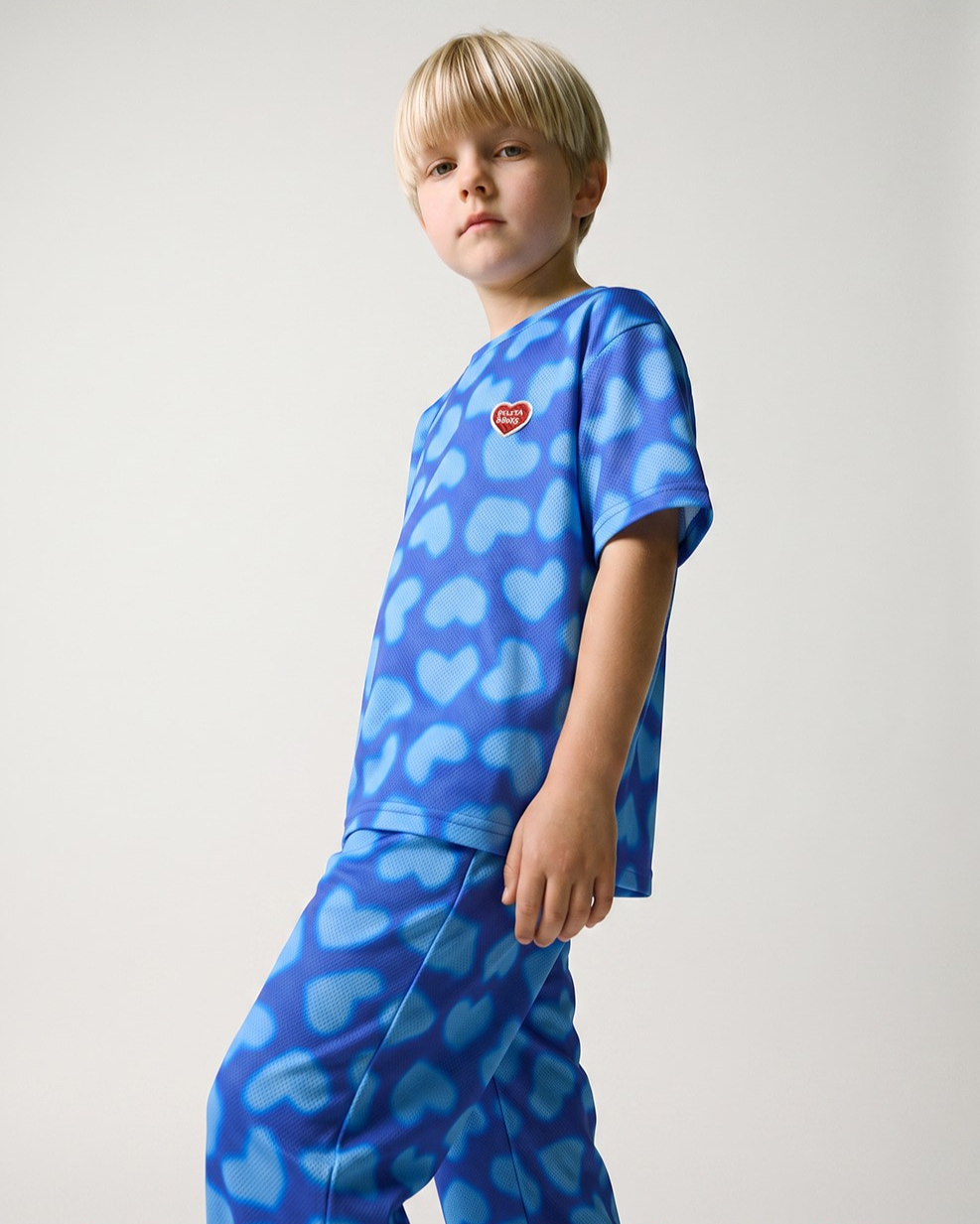 Blue Water Dye Heart Pattern Mesh Jogger