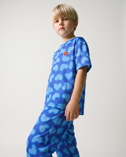 Blue Water Dye Heart Pattern Mesh Jogger