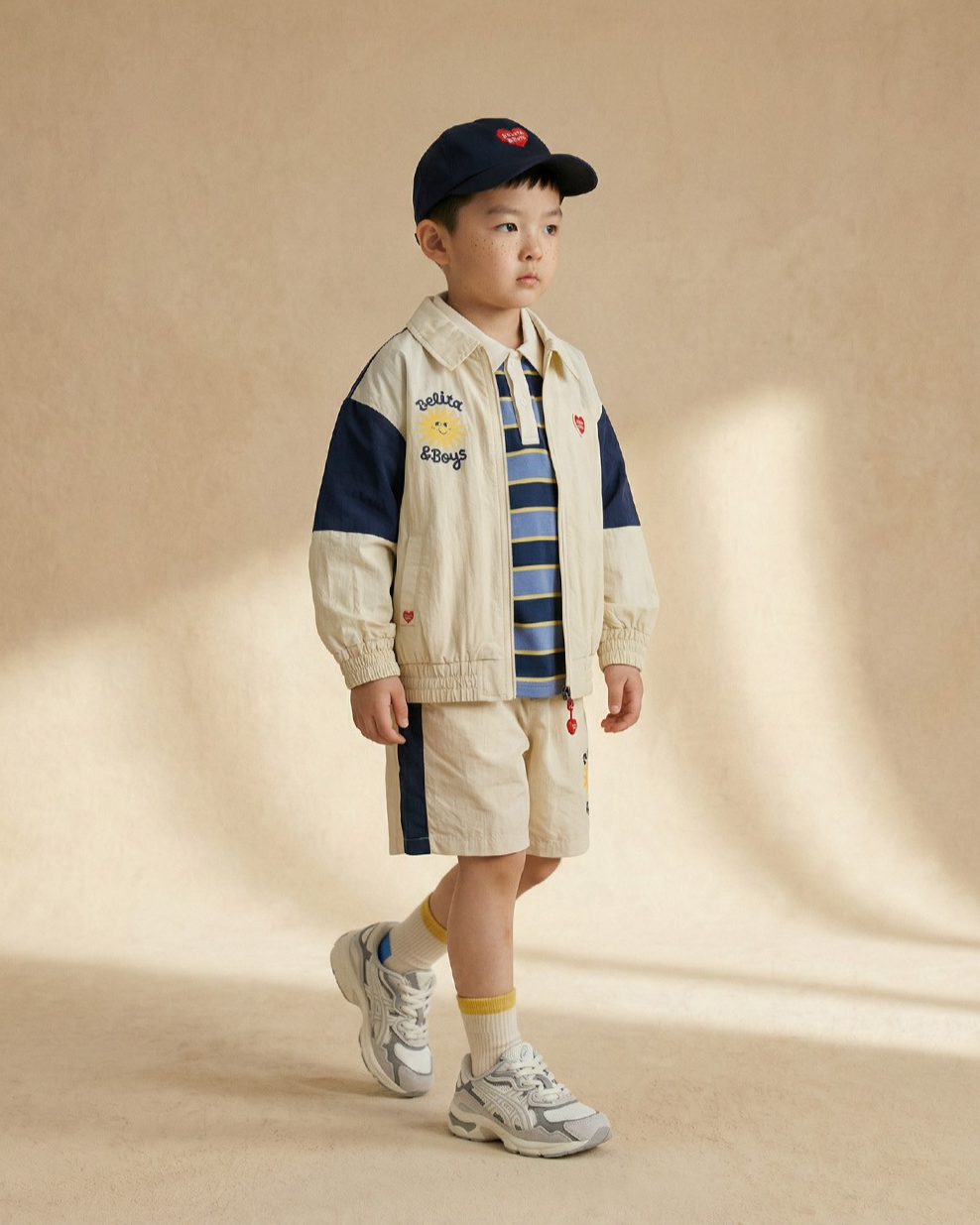 Cream Sun Color Block Collar Windbreaker