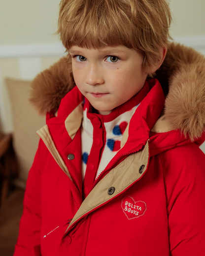 Red Duck Down Fur Hooded Taslan Jumper