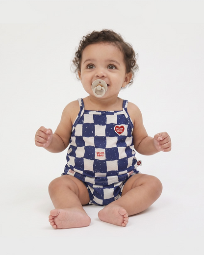 [BABY SET] Blue Checkerboard Mesh Sleeveless Shorts