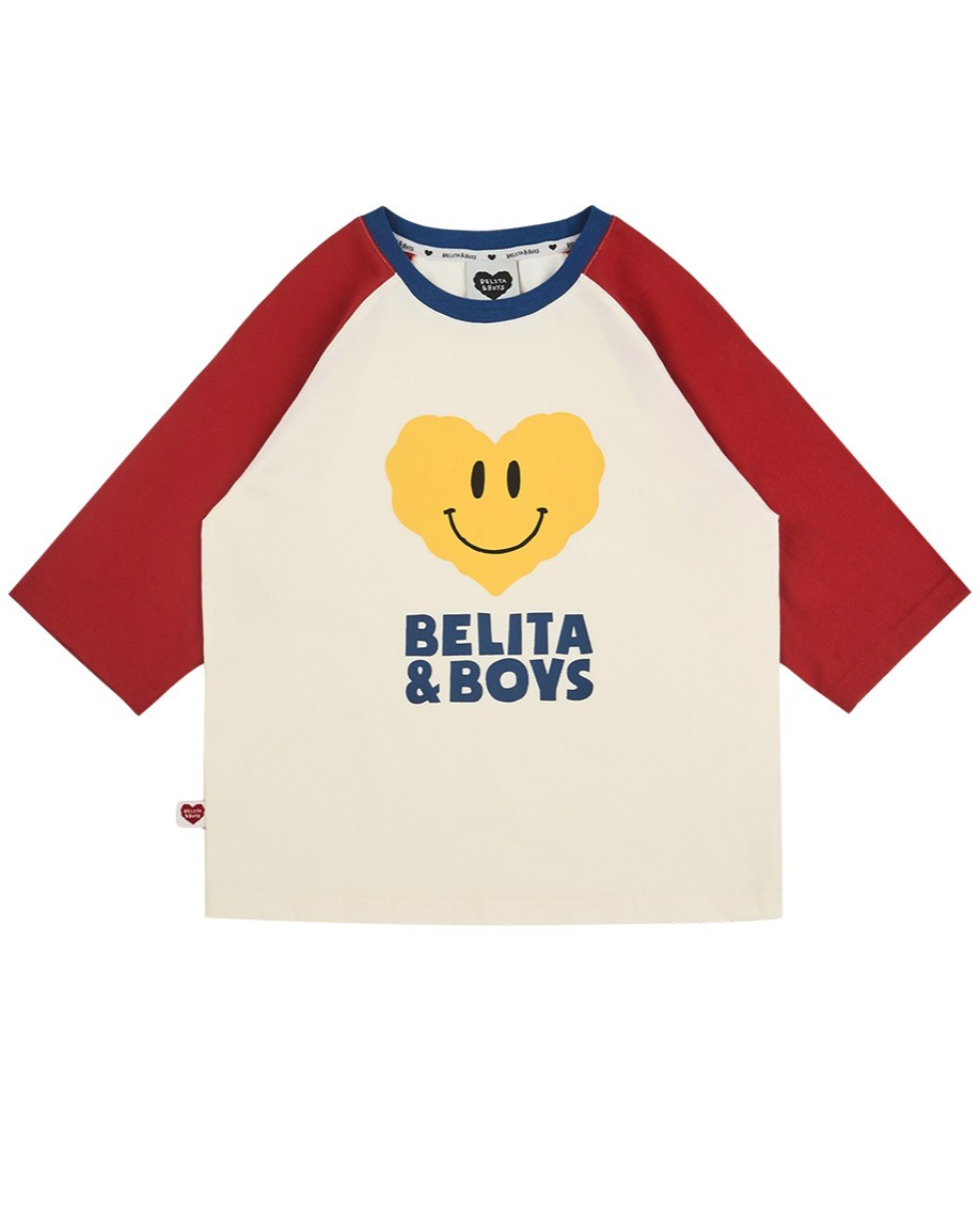 Red Smile Heart Color Block Mid Sleeve