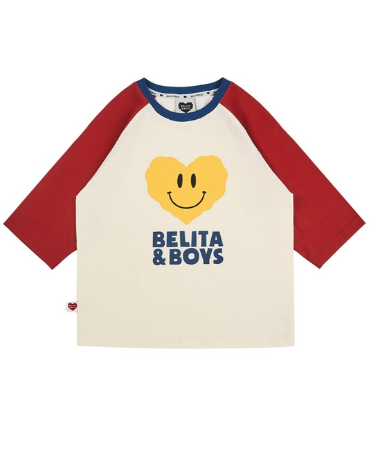 Red Smile Heart Color Block Mid Sleeve