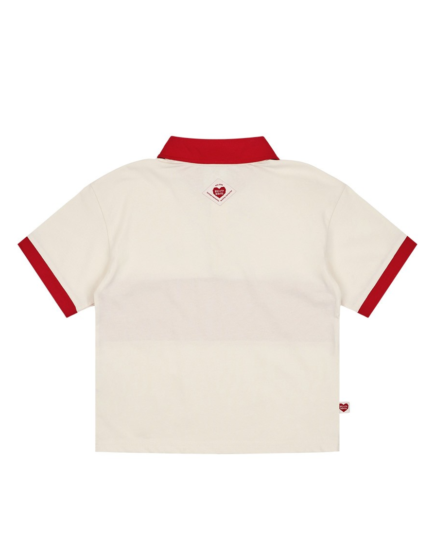 Red BB Heart Color Block Collar Shirt