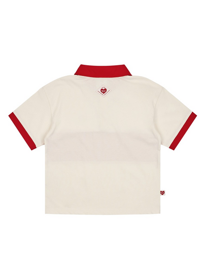 Red BB Heart Color Block Collar Shirt
