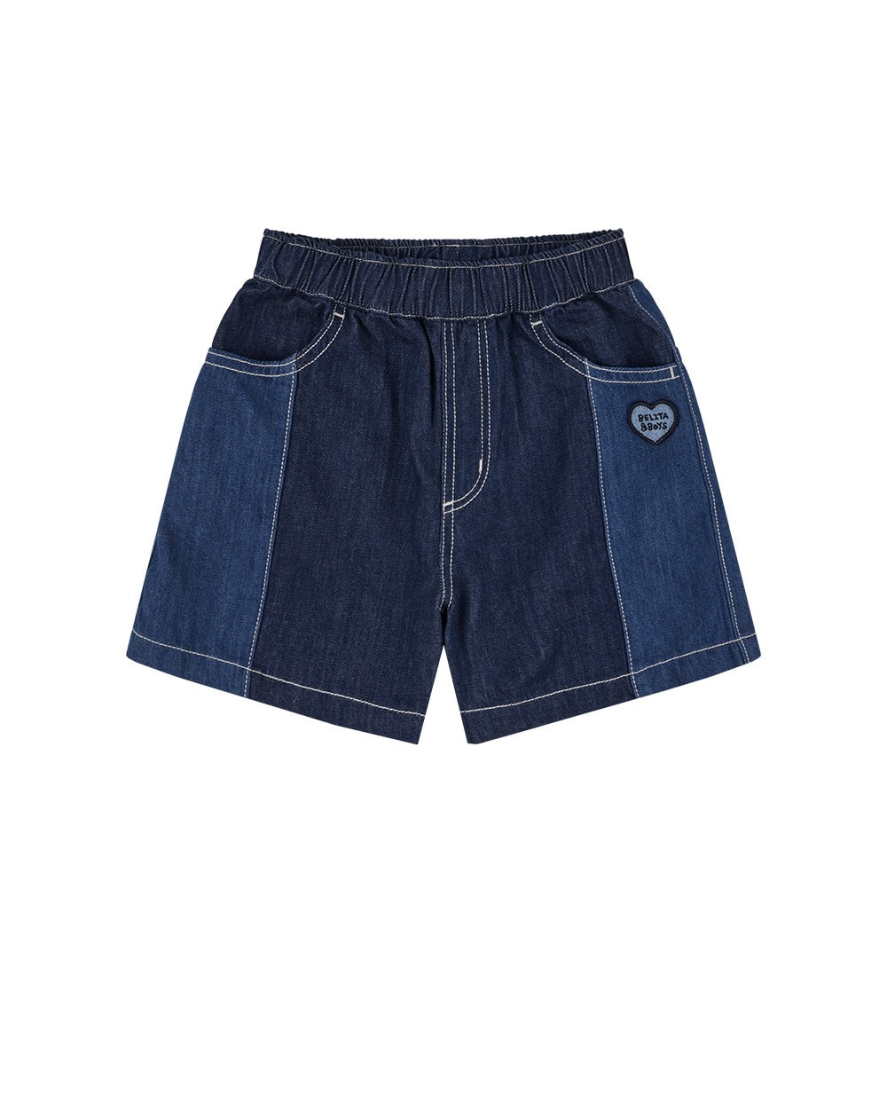 Dark Blue Color Block Denim Shorts