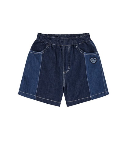 Dark Blue Color Block Denim Shorts