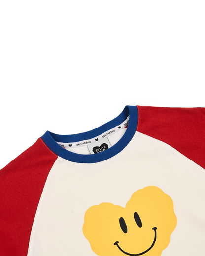 Red Smile Heart Color Block Mid Sleeve