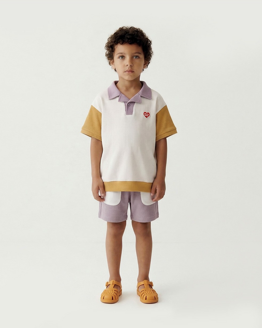 Violet BB Heart Pocket Color Block Waffle Shorts