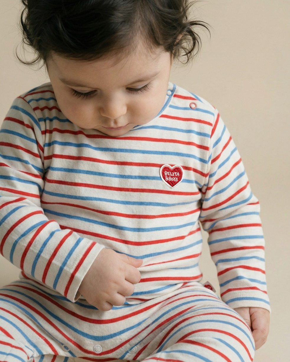 BABY Red BB Heart Multi Stripe Jumpsuit