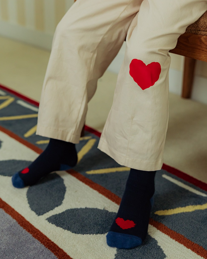 Navy BB Heart Rib Socks