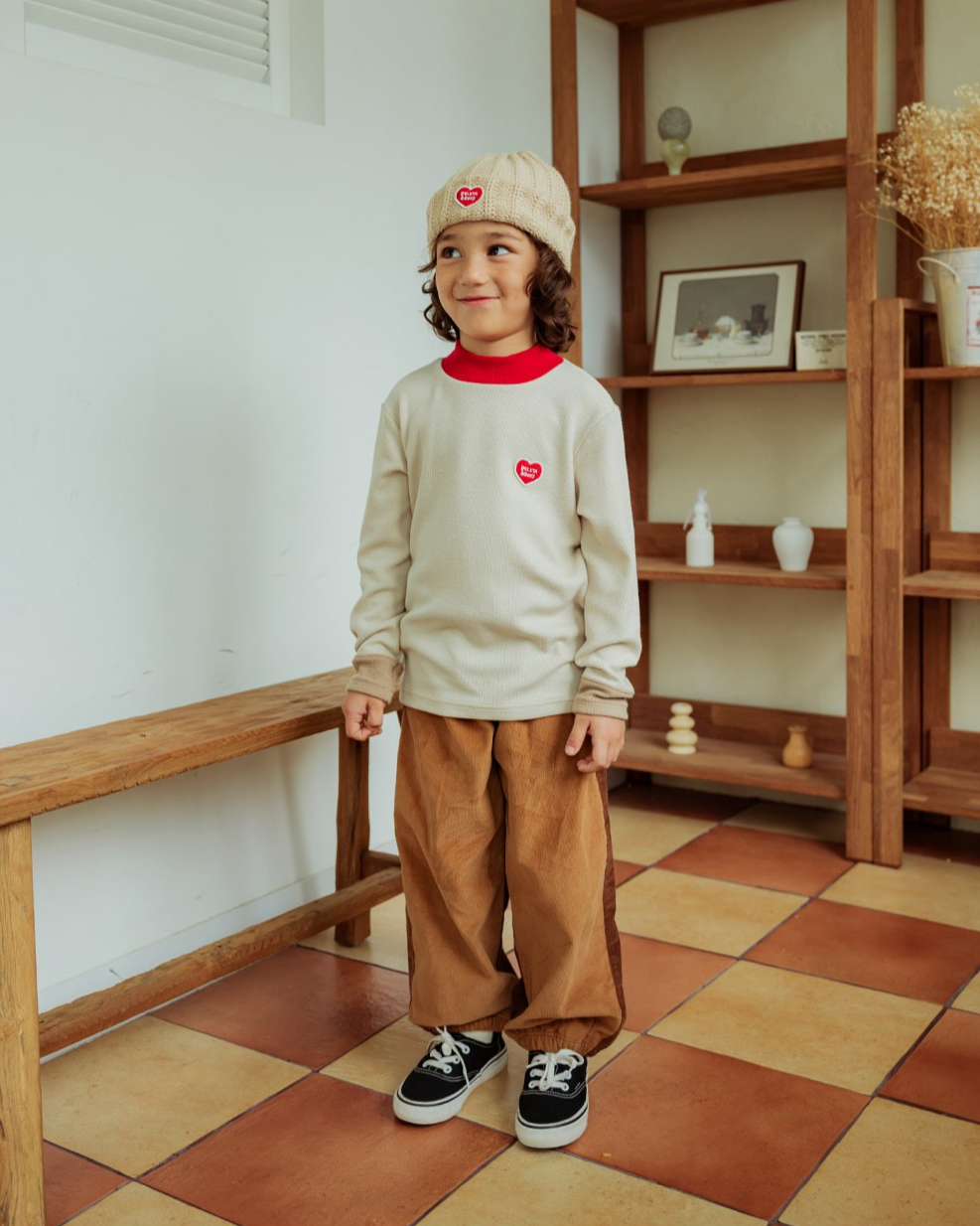 Light Beige Color Block Half Neck Knit