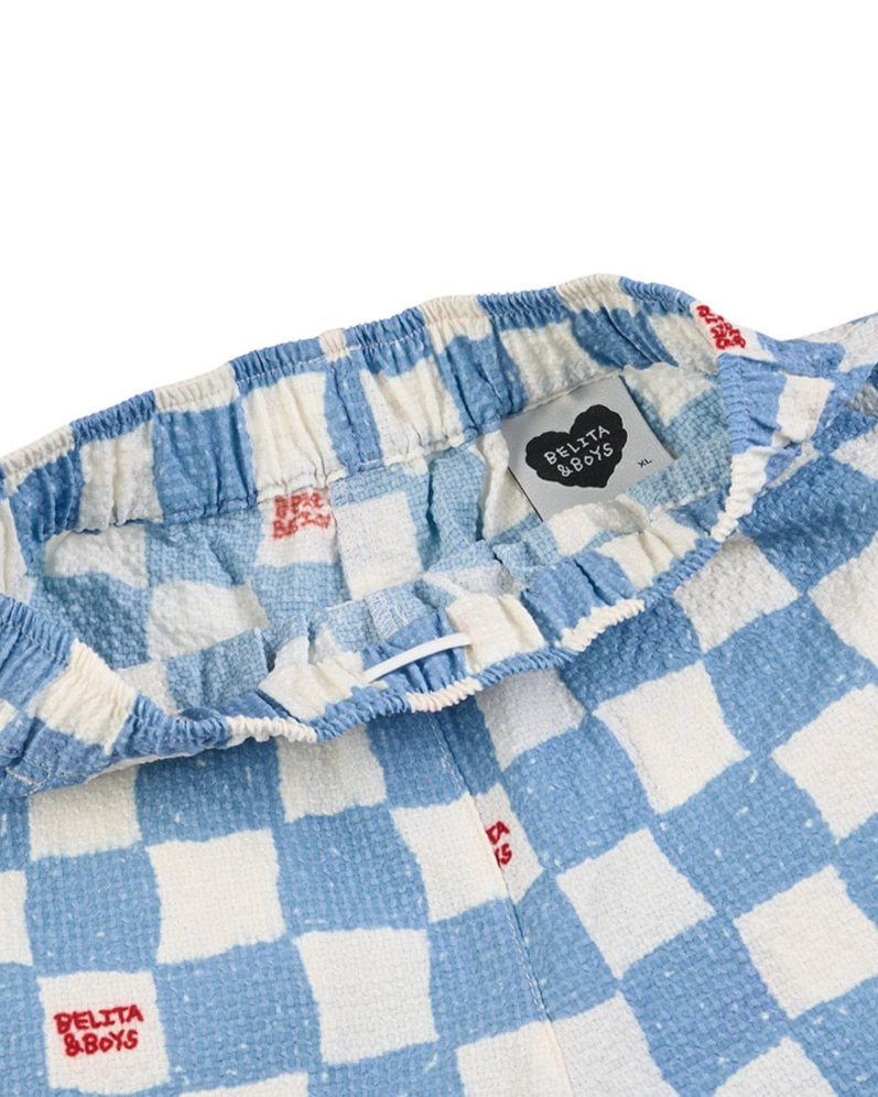 [SET] Light Blue Checkerboard Polysucker Shirt & Shorts