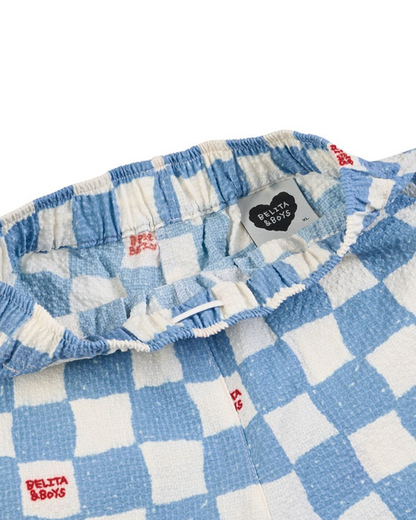 [SET] Light Blue Checkerboard Polysucker Shirt & Shorts