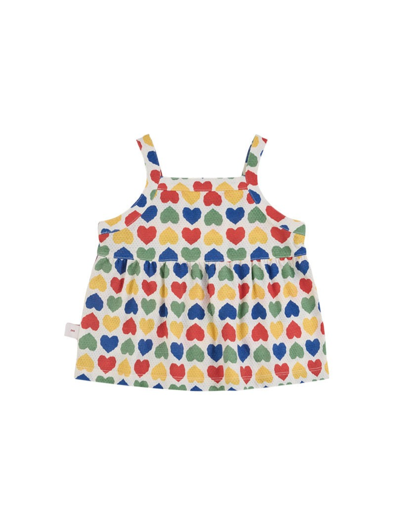 [BABY GIRL SET] Cream Rainbow Heart Mesh Sleeveless Shorts