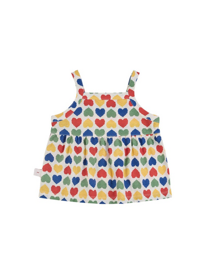 [BABY GIRL SET] Cream Rainbow Heart Mesh Sleeveless Shorts