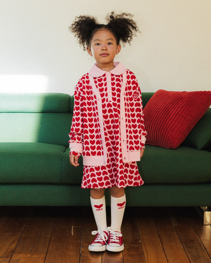 Pink Heart Pattern Knit Cardigan