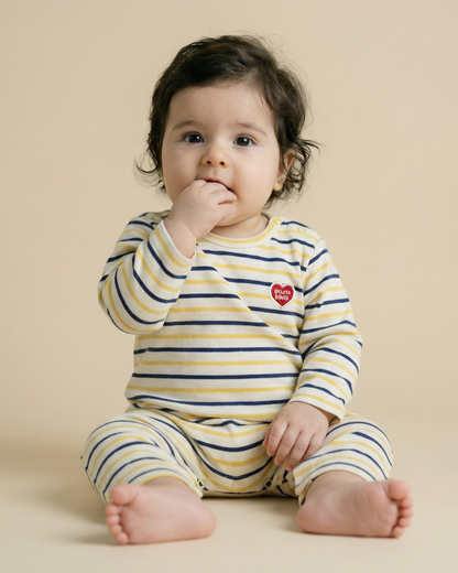 BABY Yellow BB Heart Multi Stripe Jumpsuit