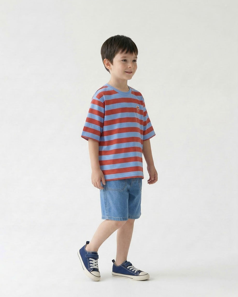Red BB Heart Stripe Mid Sleeve