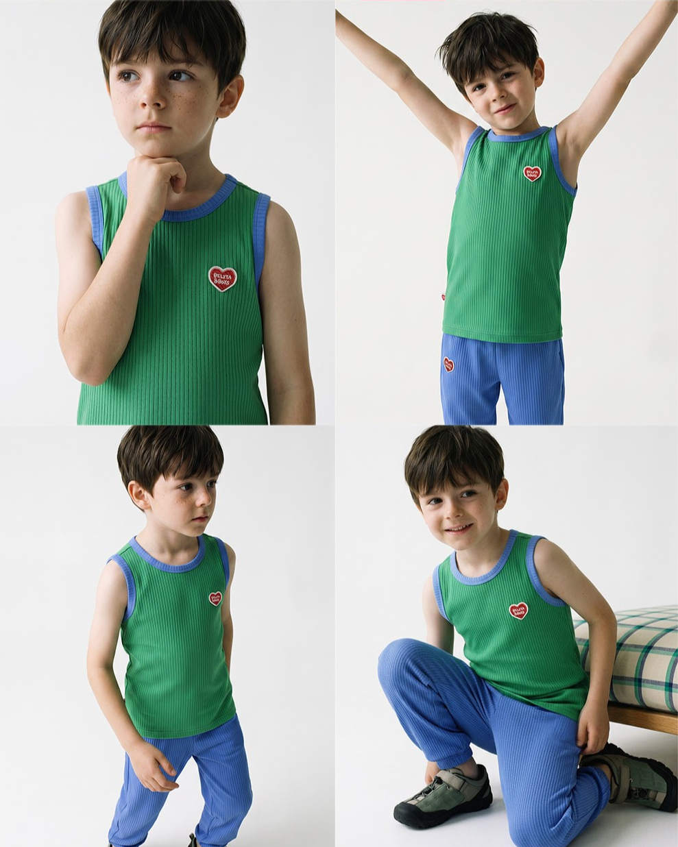 [SET] Green BB Heart Two-Tone Sleeveless One Mile