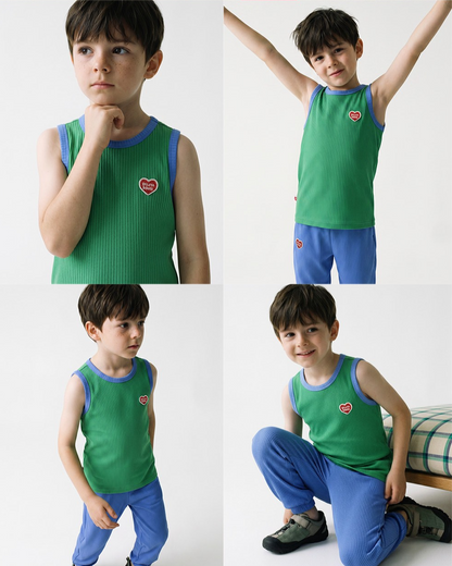 [SET] Green BB Heart Two-Tone Sleeveless One Mile